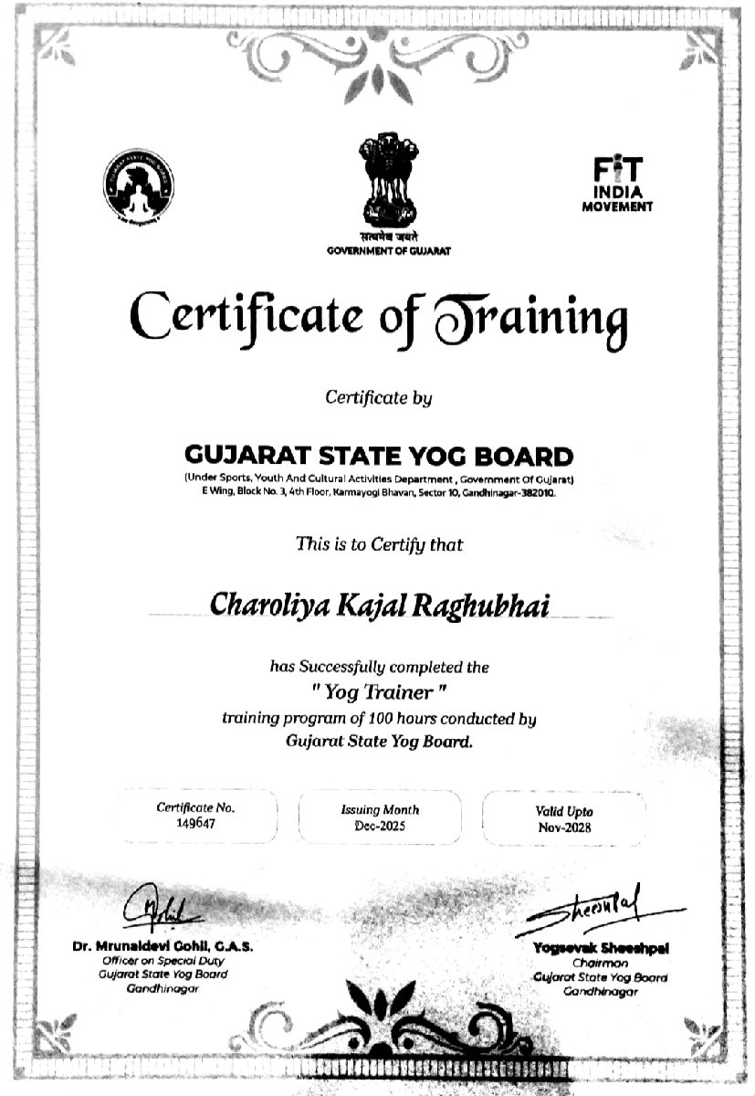 kajal charoliya, Yoga Teacher